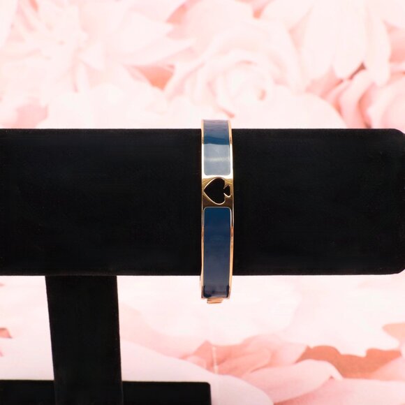 Kate Spade Women's Spade Punch Hinged Bangle Bracelet Jewelry Gold-Tone Blue - Picture 1 of 6